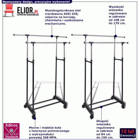 Regulowane wieszaki na kolkach z dwoma drazkami Pablo 4X