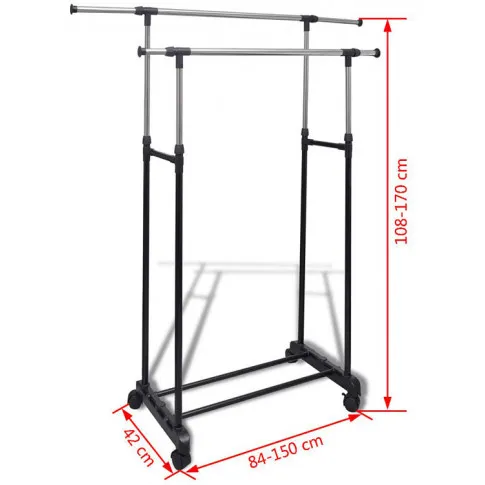 Wymiary podwojnego wieszaka na kółkach Pablo 4X