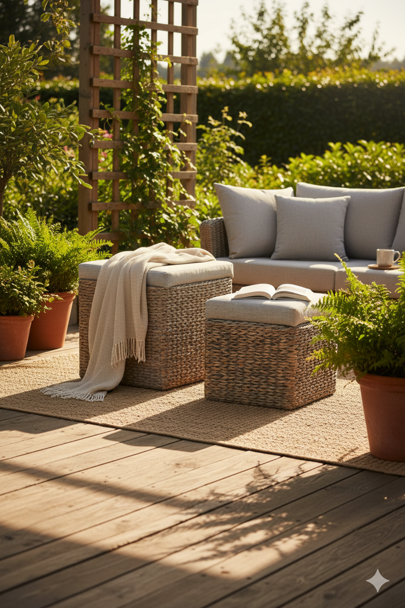 Aranżacja tarasu z otwieranymi pufami - Gartix