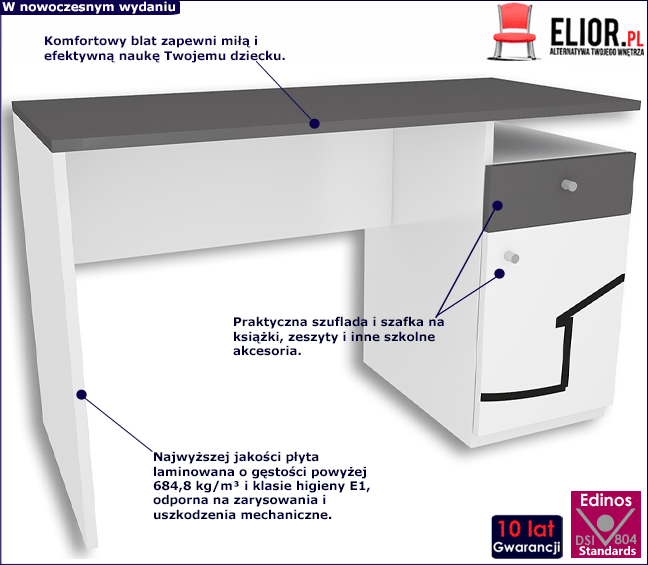 Biało-grafitowe biurko dla dziecka Balto 3X