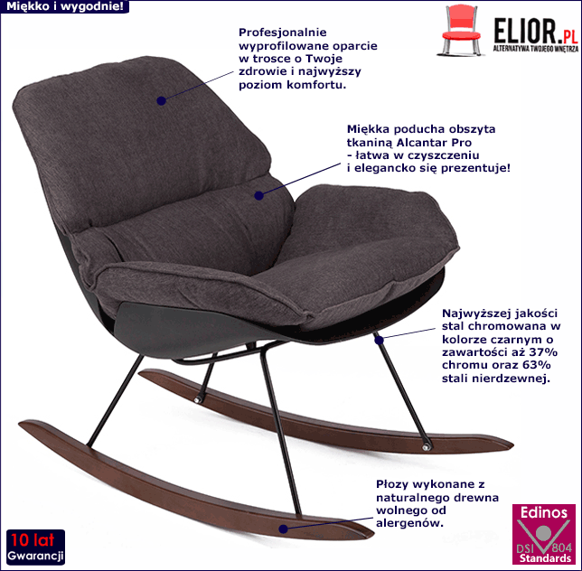 Ciemno szary fotel bujany Diano 3X