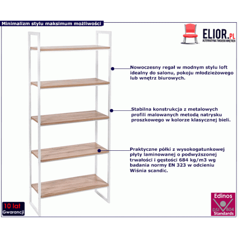 Fotografia Biały metalowy regał z półkami wiśnia scandic - Maso 9X z kategorii Pracownia i biuro