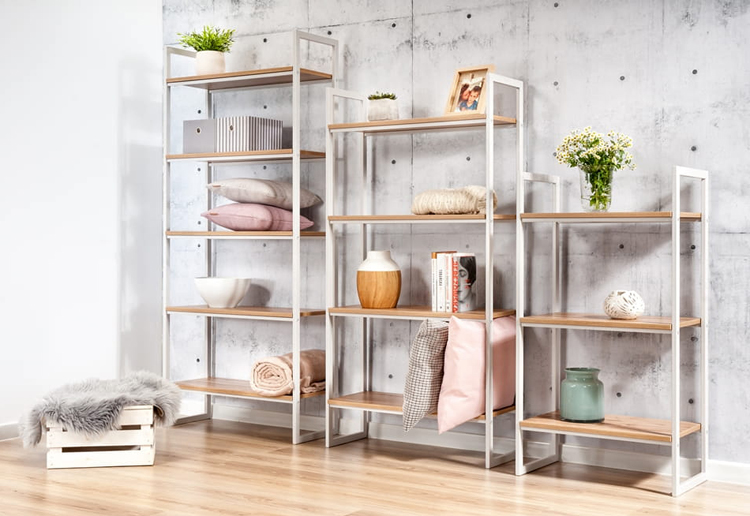 Szary regał z 5 półkami w stylu industrialnym Maso 9X