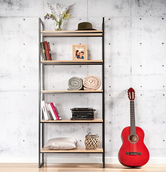 Czarny regał z 5 półkami w stylu industrialnym Maso 10X