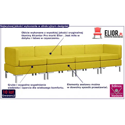 Żółty 4-częściowy zestaw wypoczynkowy Marsala 4D