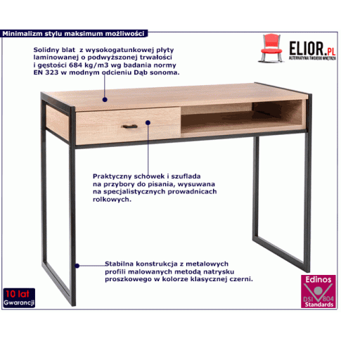 Czarne loftowe metalowe biurko z blatem dąb sonoma Verdon 11X