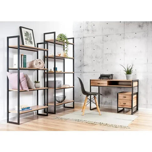 Aranżacja z wykorzystaniem loftowego biurka metalowego z blatem wiśnia scandic Verdon 11X