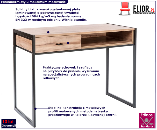 Metalowe biurko z blatem wiśnia scandic Maso 11X