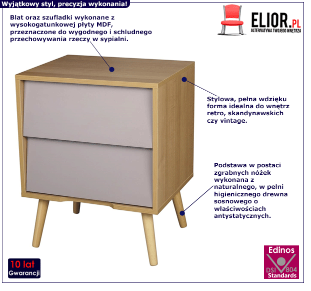 Minimalistyczna szafka nocna Bumi - fioletowo beżowa