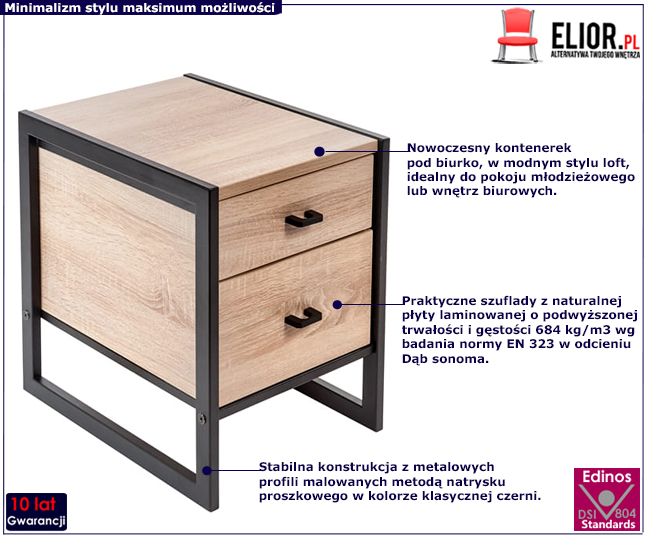 Industrialna szafka z szufladami dąb sonoma Maso 12X