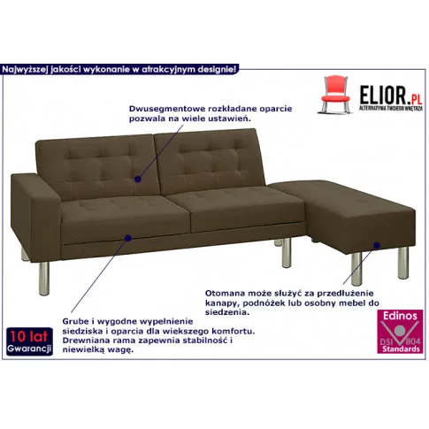 Nowoczesna rozkładana kanapa Invell brązowa