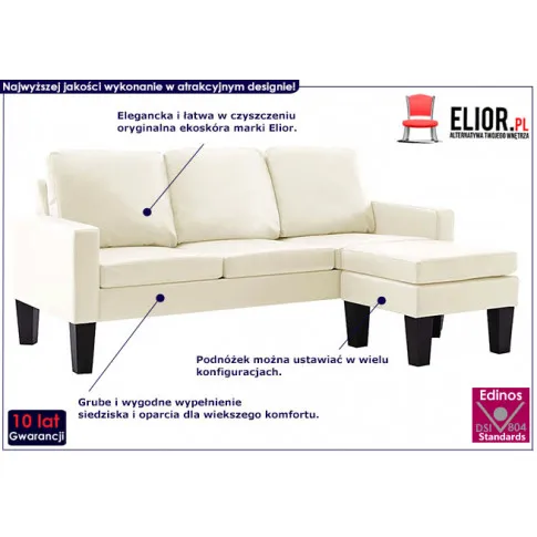 Trzyosobowa kremowa sofa z ekoskóry Zuria 4Q