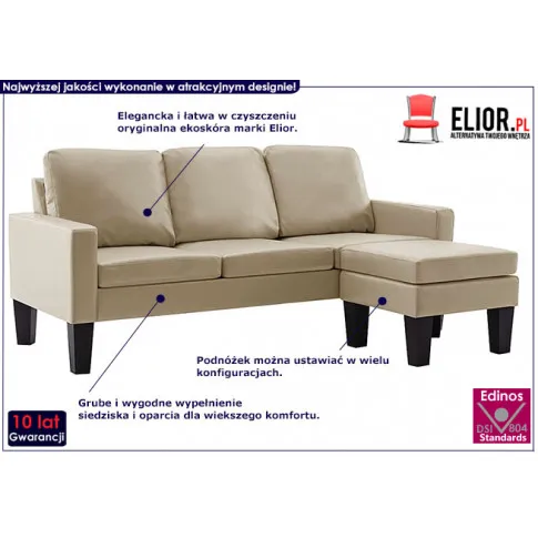 Trzyosobowa cappuccino sofa z ekoskóry Zuria 4Q