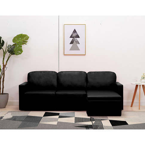 Rozkładana sofa z ekoskóry czarna Lanpara 4Q