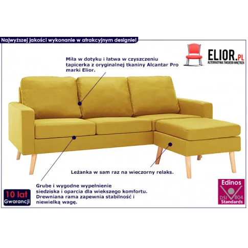 3-osobowa żółta sofa Eroa 4Q z podnóżkiem