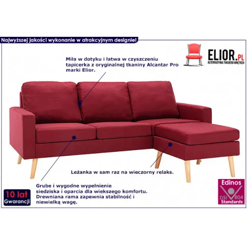 3-osobowa czerwona sofa Eroa 4Q z podnóżkiem 