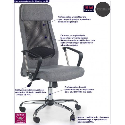 Fotografia szary wentylowany fotel biurowy - Borian z kategorii Fotele obrotowe