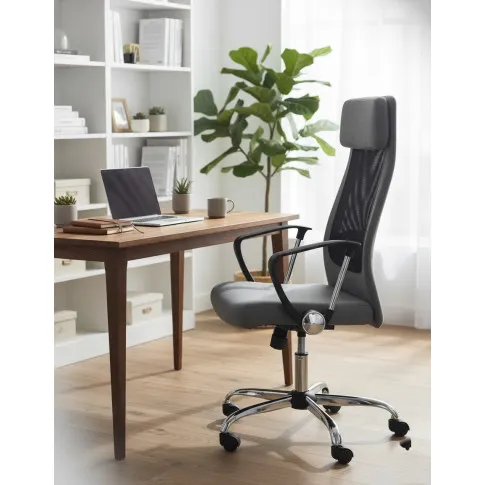 Fotografia Szary wentylowany fotel do biurka regulowany - Mofiro z kategorii Fotele obrotowe