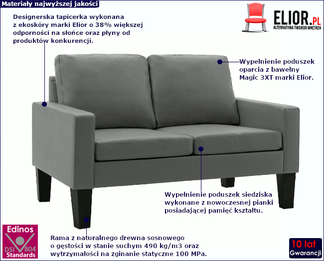 Produkt Szara dwuosobowa sofa do salonu - Clorins 2X