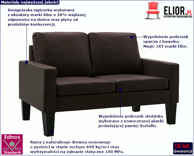 Produkt Brązowa skandynawska sofa 2-osobowa - Revex 2X