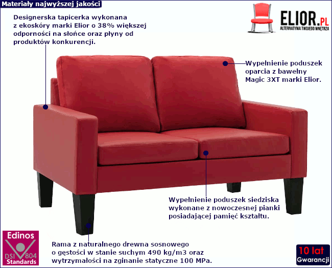 Produkt Czerwona sofa 2-osobowa tapicerowana - Clorins 2X