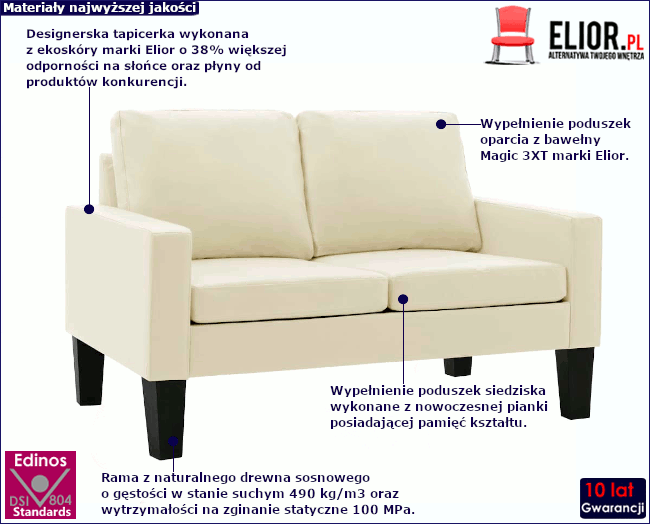 Produkt Kremowa sofa nowoczesna z ekoskóry - Revex 2X