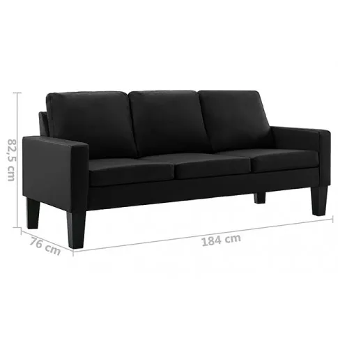 Trzyosobowa czarna sofa z ekoskóry Zuria 3Q