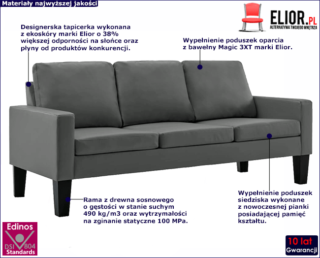 Produkt Szara nowoczesna sofa - Balto 3X
