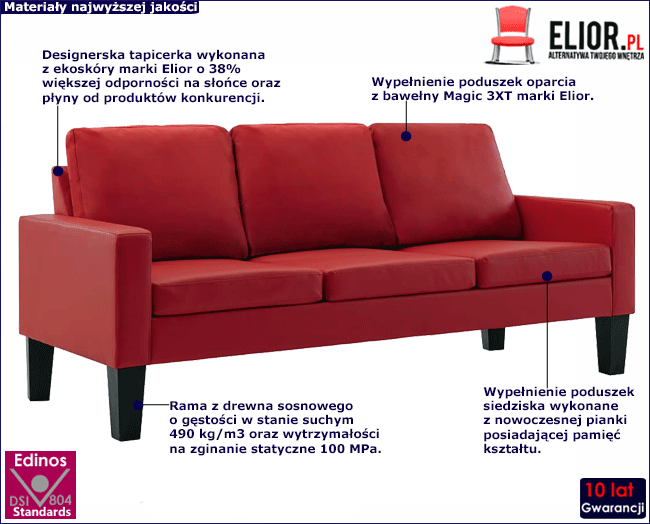 Produkt Czerwona sofa minimalistyczna - Revex 3X