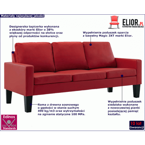 Sofa do salonu czerwona Clorins