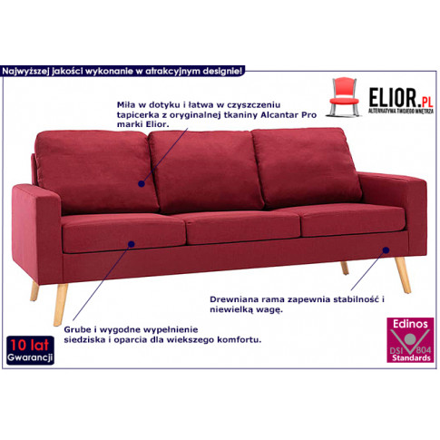 Trzyosobowa czerwona sofa z tkaniny Eroa 3Q