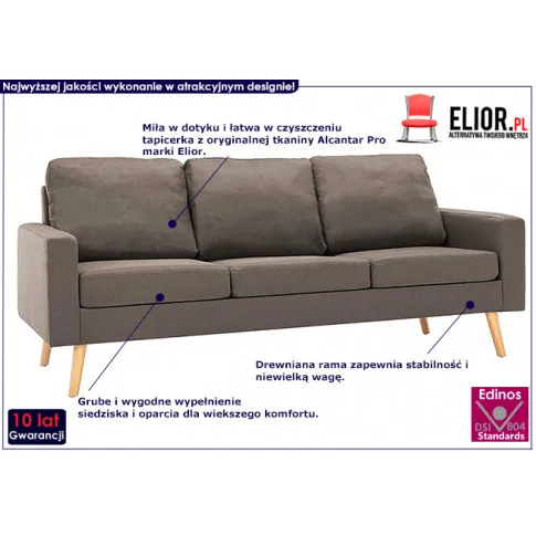 Trzyosobowa sofa taupe z tkaniny Eroa 3Q 