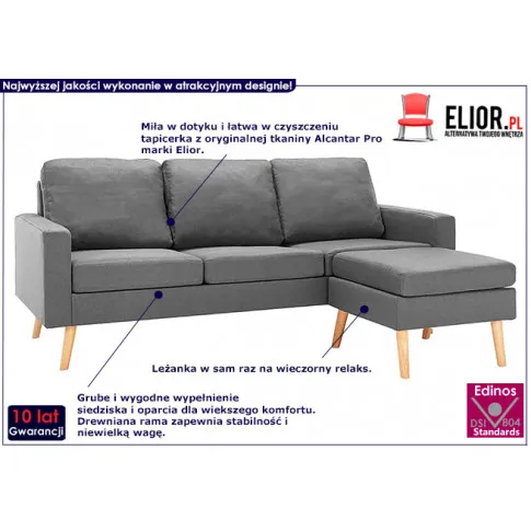 3-osobowa jasnoszara sofa Eroa 4Q z podnóżkiem