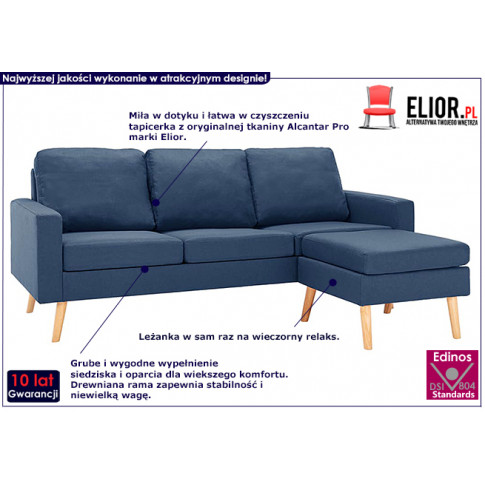 3-osobowa niebieska sofa Eroa 4Q z podnóżkiem