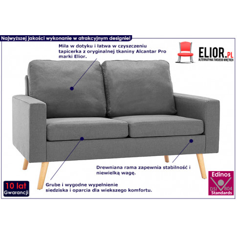 Dwuosobowa jasnoszara sofa z tkaniny Eroa 2Q