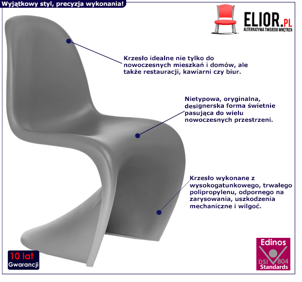 Szare krzesło Dizzel do salonu - industrialne