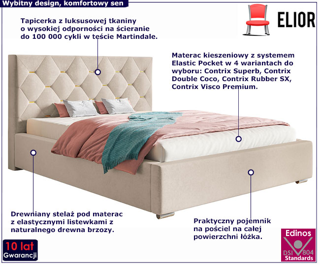 Tapicerowane łóżko z drewnianym stelażem 90x200 Illugi 2X