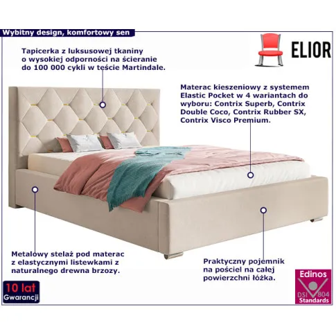 Tapicerowane łóżko z metalowym stelażem 90x200 Abello 3X