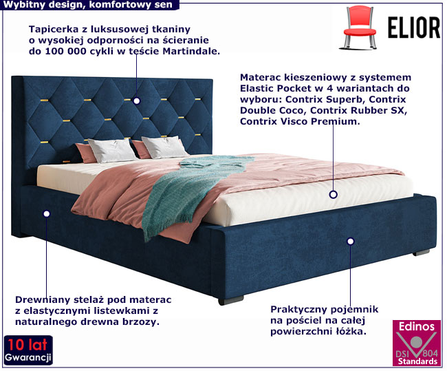 Tapicerowane łóżko z drewnianym stelażem 160x200 Illugi 2X