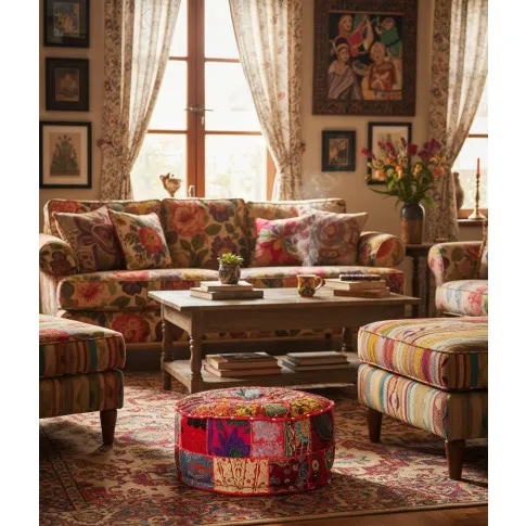 Okrągła pikowana pufa do salonu   Reo 3X