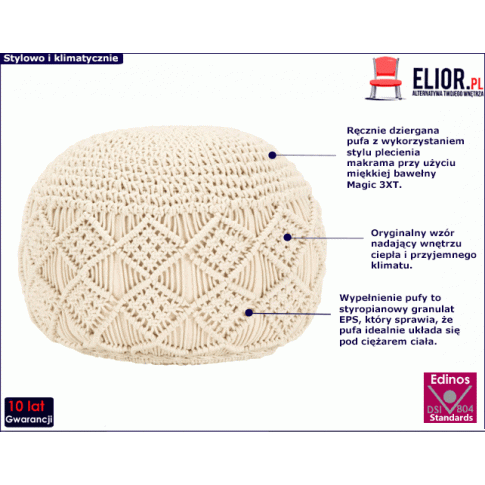 Biała pufa Makramo 2X