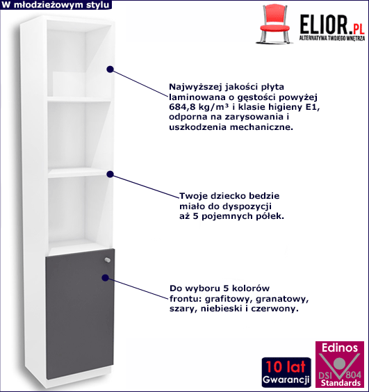 Biało-grafitowy regał młodzieżowy Erwa 11X