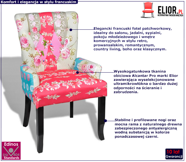 Pikowany patchworkowy fotel Saturi