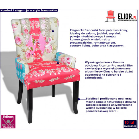 Patchworkowy fotel w kwiatowy deseń Tilia