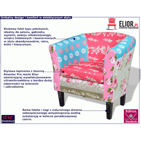 Fotel klubowy typu patchwork Cadis 2X