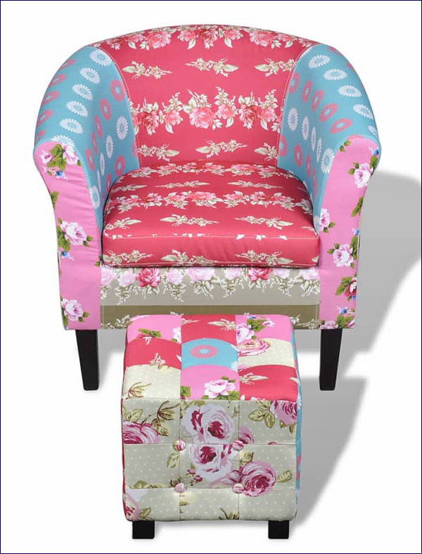 Klubowy fotel i podnóżek w stylu patchwork Somed 3X