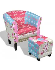 Klubowy fotel w stylu patchwork z podnóżkiem - Cadis 3X w sklepie Edinos.pl