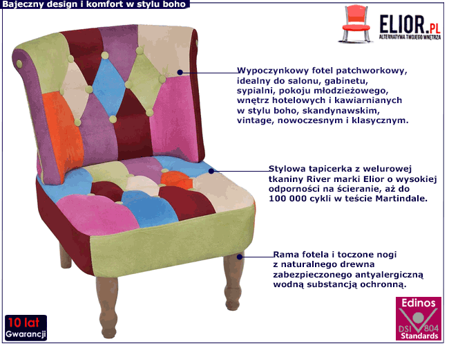 Pikowany fotel patchwork Alice