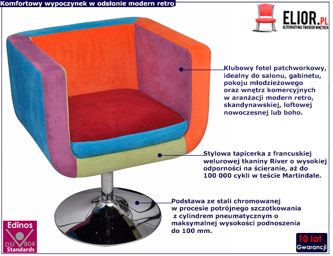 Klubowy fotel patchworkowy Dalina