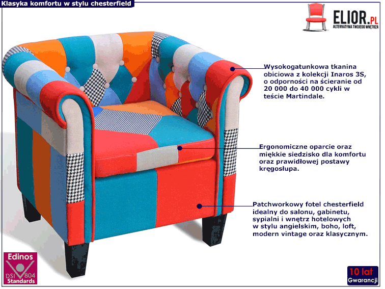 Patchworkowy fotel klubowy Mesa